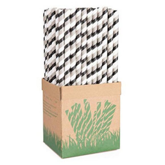 Black & Grey Pinstripe wide Party straws - Picture 3 of 8